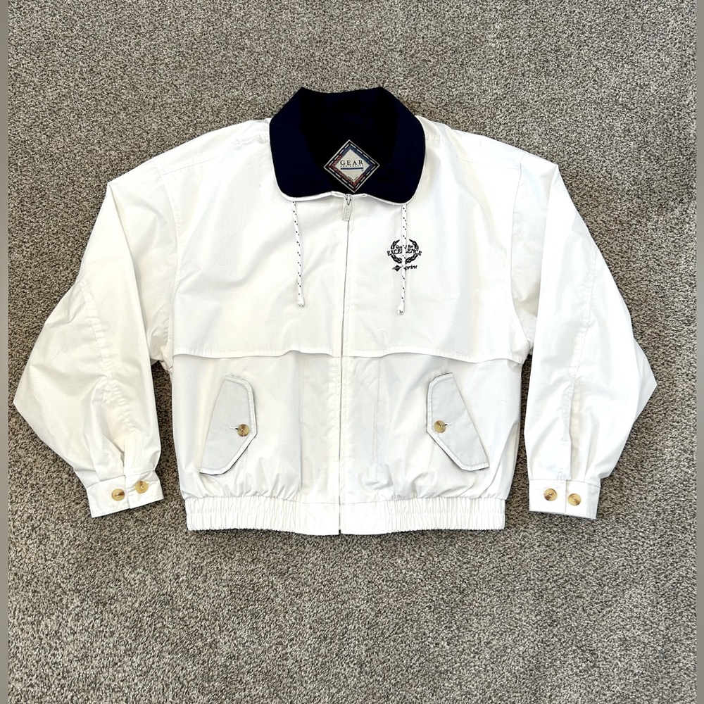 GEAR FOR SPORTS MENS WHITE NAVY VINTAGE SPRINT LOGO WINDBREAKER JACKET SIZE XL